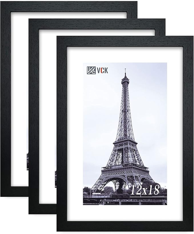 VCK 12x18 Inch Solid Wood Poster Frames with Wall Mounting Hanging Picture Frame Set of 3 Black-Ruum Studio Home