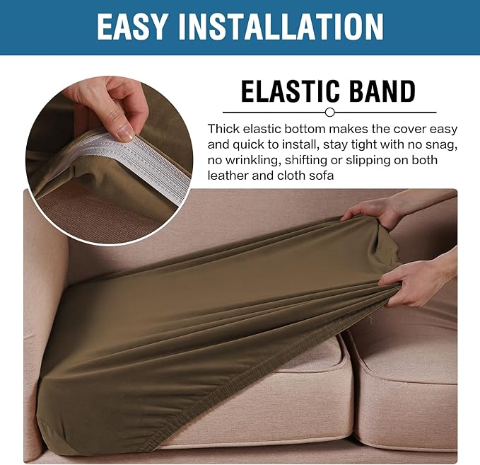 H.VERSAILTEX Velvet Stretch Couch Cushion Cover Plush Cushion Slipcover for Chair Loveseat Sofa Cushion Furniture Protector Seat Cushion Sofa Cover (3 Piece XL Sofa Cushion Covers, Bronze Brown)-Ruum Studio Home
