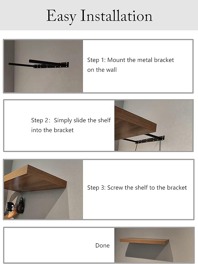 Floating Shelf, Set of 2 Wall Shelf, 24 in W x 12.75 in D x 2 in H Wooden Floating Wall Shelf with Invisible Brackets for Living Room/Bedroom/Bathroom/Kitchen Storage and Decor, Black Wood-Ruum Studio Home