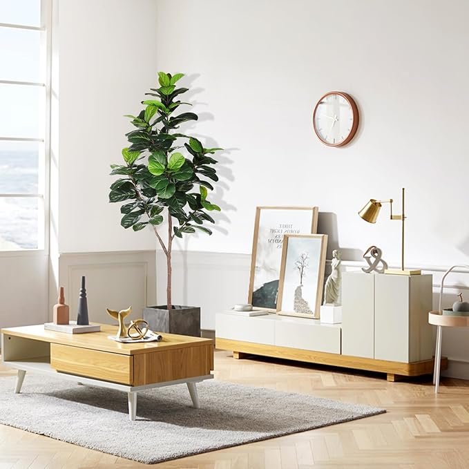 Artificial Fiddle Leaf Fig Tree - 6.5ft Faux Ficus Lyrata Plant with 108 Fiddle Leaves Fake Fig Silk Tree in Pot Artificial Tree for Indoor Outdoor Home Office Perfect Housewarming-Ruum Studio Home