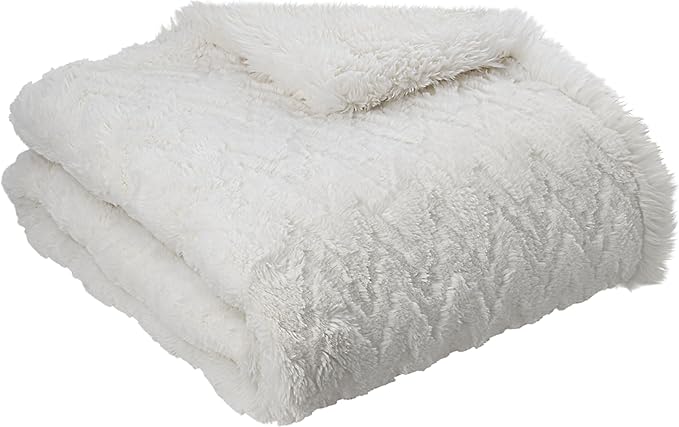 Mon Chateau Premium Reversible Queen Size Luxury Faux Fur Throw for Couch, Sofa, or Queen Size Bed - Plush Cozy Soft Blanket for Sleeping or Home Décor, 60" x 70" (Ivory Jacquard)-Ruum Studio Home