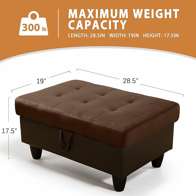 Ottoman Rectangular Storage Ottoman Bench, Flannel Footrest Stool Footstool with Lid for Living Room, Bedroom, Entryway, Brown&Black, 35"x23.5"x17.5"-Ruum Studio Home