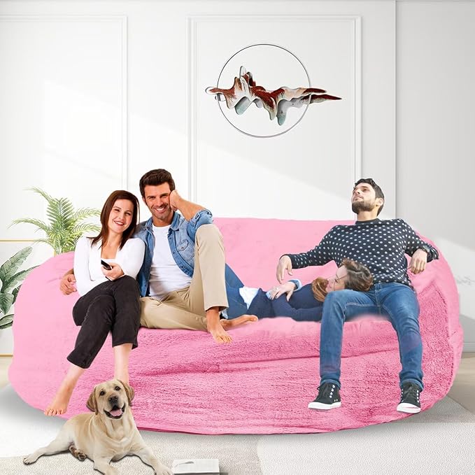 Bean Bag Chair for Adults 7FT,Soft Removable Cover for Teens/Girls Bedroom,Fluffy Giant Round Floor Beanbag Lounger Chairs (No Filler,Pink)-Ruum Studio Home