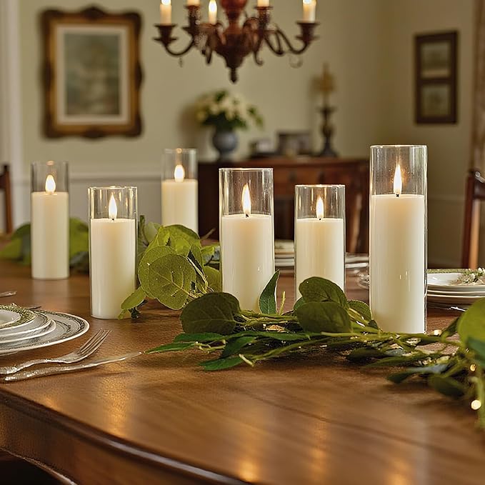Homemory Ivory Acrylic Flameless LED Candles, Battery Operated with Remote Control and Timer, Electric Fake Candles for Wedding, Home Decor, Set of 9-Ruum Studio Home