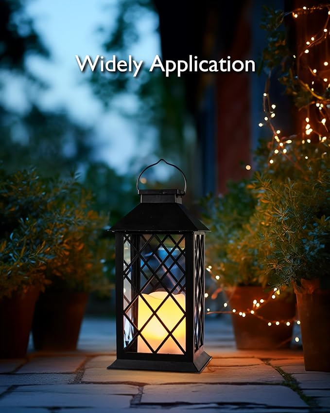 Homemory Solar Lanterns Outdoor Waterproof Hanging with Flickering Flameless Candles, 2 Pack 13'' Garden Outdoor Lantern Decorative for Patio Front Porch Backyard Balcony Cabin Outside Table(Black)-Ruum Studio Home