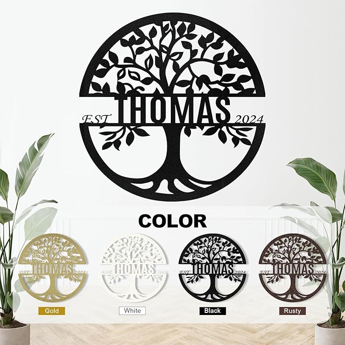 Metal Signs Customized, Tree of Life Metal Signs, Personalized Family Name Sign, Outdoor Metal Wall Art, Metal Tree Wall Decor, Porch Signs Outdoor, Housewarming Gift, Rustic Home Decor-Ruum Studio Home