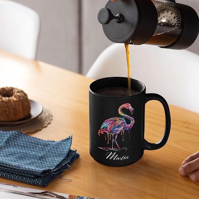 Beautiful Flamingo Animal Mug, Customized Name Flamingo Coffee Cup, Personalized Flamingo Lover Black Mug, Gift For Girlfriend, Colorful Animal Cup, Custom Flamingo Ceramic Cup 11oz 15oz-Ruum Studio Home
