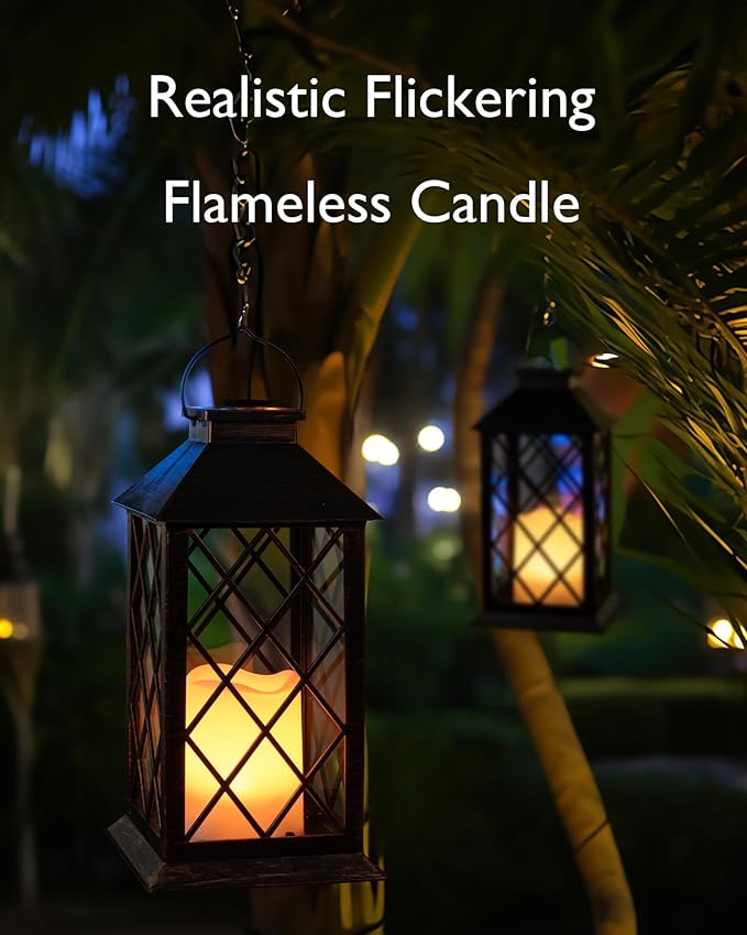 Homemory Solar Lanterns Outdoor Waterproof Hanging with Flickering Flameless Candles, 2 Pack 13'' Garden Outdoor Lantern Decorative for Patio Front Porch Backyard Balcony Cabin Outside(Antique Copper)-Ruum Studio Home