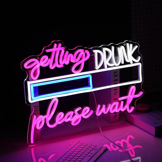 Drink Please Wait Neon Sign Dimmable Letters Neon Light for Wall Decor USB Powered LED Drinking And Wait Light Up Sign for Pub Man Cave Home Bar Restaurant Decor Party(16.7 * 12.8In)-Ruum Studio Home