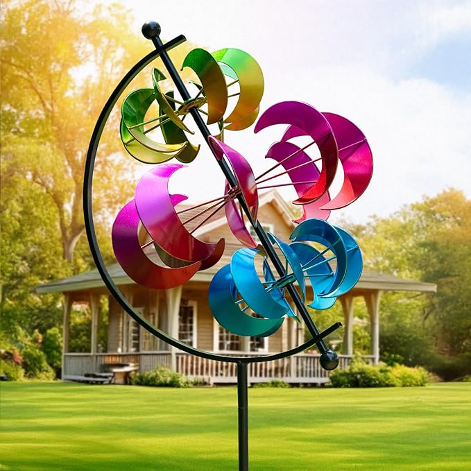 Wind Spinner for Garden and Yard - Large Metal Kinetic Wind Sculpture for Outdoor Decor (Moons)-Ruum Studio Home