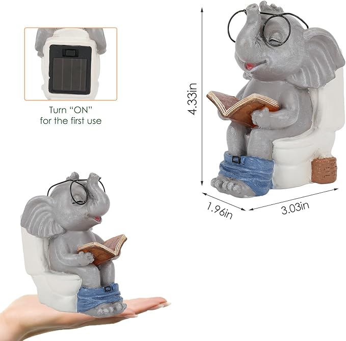 Elephant Statue Solar Outdoor Garden Decor, Funny White Elephant Gifts for Women, Mom, Grandma or Birthdays,Elephant Decor Ornament for Yard Art Balcony Patio Porch Lawn & Home House-Ruum Studio Home