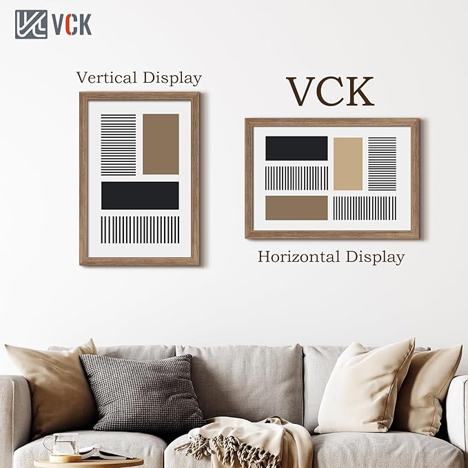 VCK 16x24 Frame 3 Pack - Brown Walnut, Natural Textured Solid Wood Poster Picture Frame, Wall Mounting Hanging-Ruum Studio Home