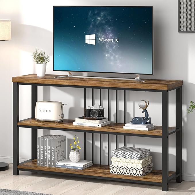 FOLUBAN Industrial Console Table, 3 Tier Entryway Table, Sofa Foyer Table for Living Room Hallway Behind Couch, Rustic Brown-Ruum Studio Home