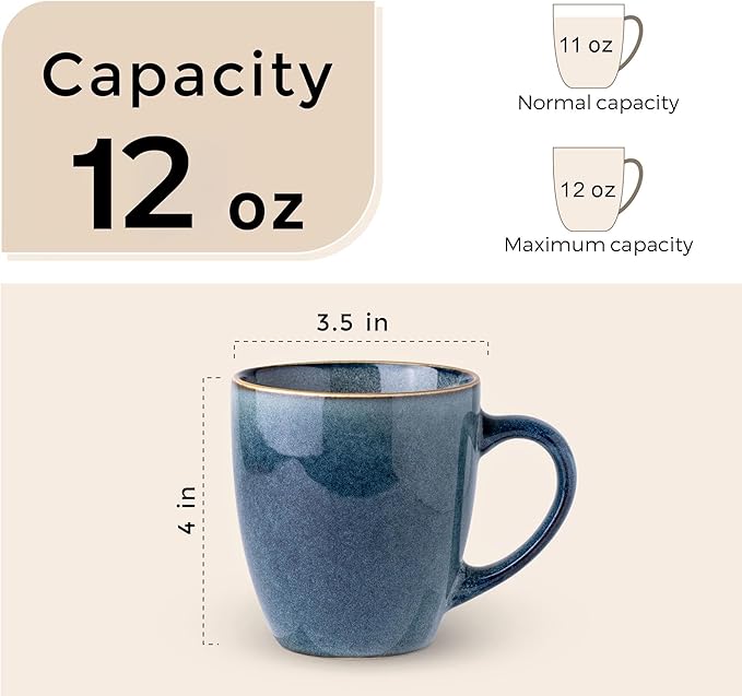 GBHOME Ceramic Coffee Mugs Set of 4, 12oz Stoneware Coffee Mugs Set For Dad Mom Women MEN, Light Weight Ceramic Coffee Cups for Latte/Tea/Beer/Hot Cocoa, Dishwasher & Microwave Safe-Ruum Studio Home