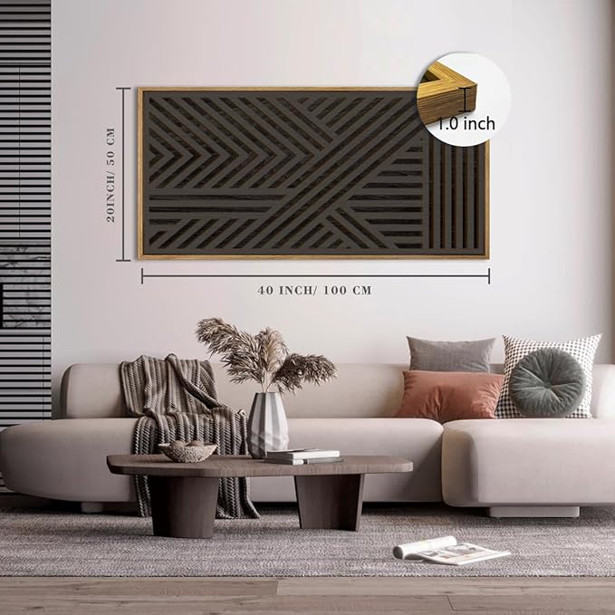 IARTTOP Large Black Framed Wood Wall Art for Living Room Abstract Modern Wooden Wall Decor Neutral Geometric Wall Sculpture Bedroom Office 20x40 Inch-Ruum Studio Home