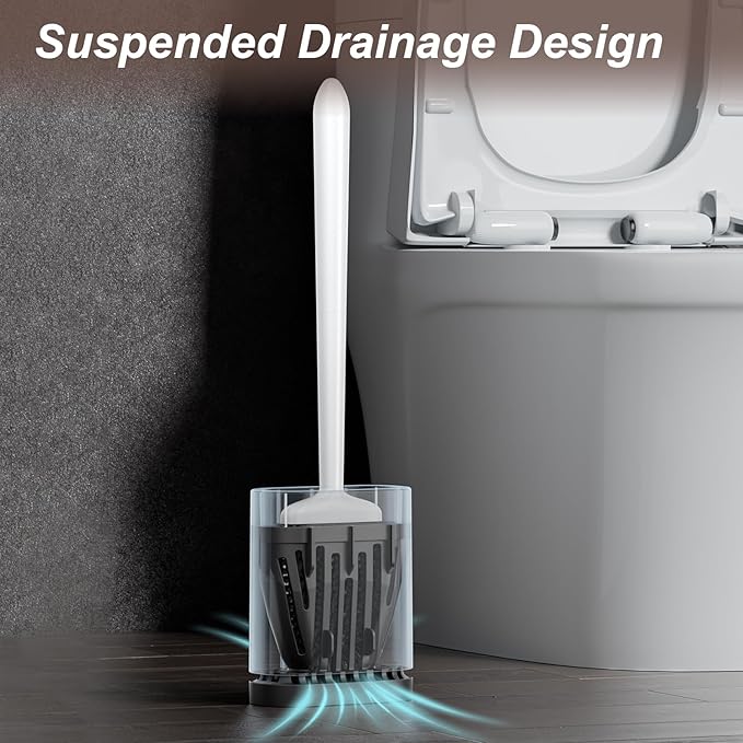 Sellemer Toilet Brush and Holder Set - Flexible Toilet Bowl Brush Head with Silicone Bristles, Compact Size for Storage and Organization, Ventilation Slots Base (1 Pack, White)-Ruum Studio Home