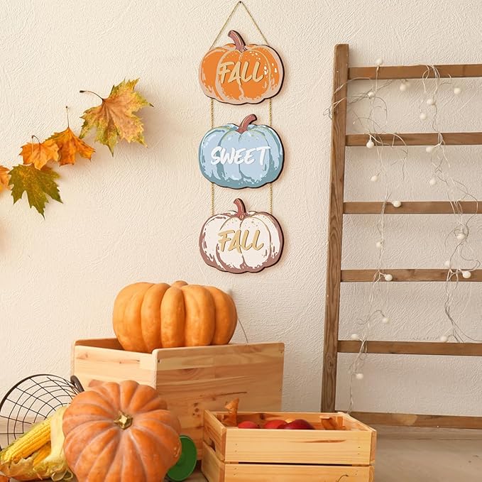 COLOR VALLEY ART Fall Pumpkin Welcome Sign Hello Fall Wood Hanging Decoration Autumn Wooden Signs Rustic Thanksgiving Decorative for Porch Home Wall Indoor Outdoor Decor, 9.8L''x8.6W''*3Pcs(Fall Pumpkins)-Ruum Studio Home