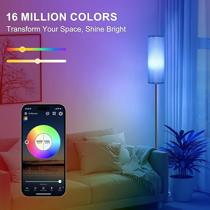 FRIDEKO HOME Floor Lamps for Living Room Bedroom, Dimmable 3 Colors Temperature & Brightness, Tall Standing Lamps, Corner Lamp with Multicolor, 800LM, 9W RGB LED Bulb, Navy Blue Shade-Ruum Studio Home