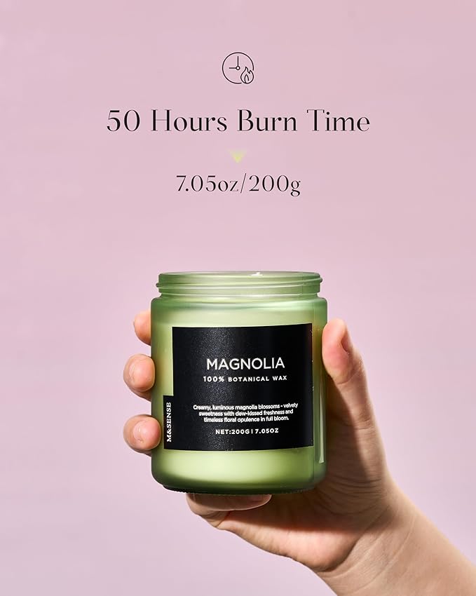 M&SENSE Magnolia Jasmine Scented Candle, 7.05oz 50 Hours Long Lasting Clean Non Toxic All Natural Soy Wax Candle for Relaxing & Stress Relief, 2 Wick Spring Fragrance Gifts for Home Decor-Ruum Studio Home