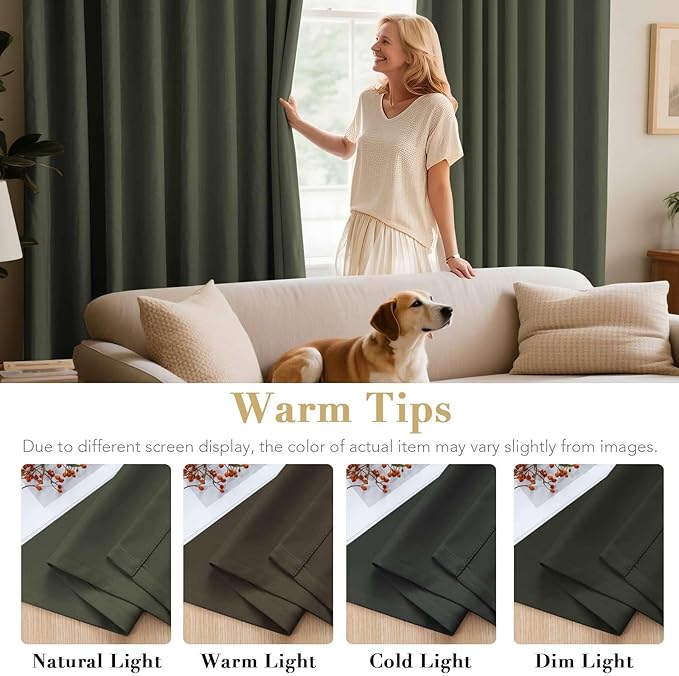 H.VERSAILTEX Blackout Curtains for Bedroom Thermal Insulated Room Darkening Living Room Curtains 63 Inch Long Grommet Privacy Protection Window Curtain Panels/Drapes for Nursery, 2 Panels, Olive-Ruum Studio Home