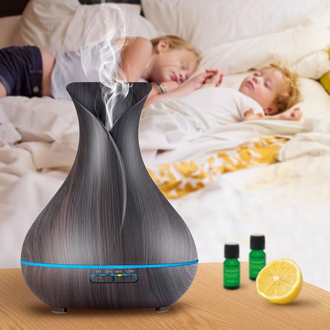 Aroma Essential Oil Diffuser, 400ml Ultrasonic Cool Mist Humidifier with Waterless Auto Shut-Off and Cleaning Kit for Home, Yoga, Office, Spa, Bedroom, Baby Room - Wood Grain-Ruum Studio Home