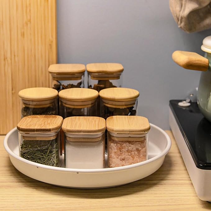 Glass Food Storage Jars Square 10oz, 12 Pack Glass Jars With Bamboo Lids, Kitchen Storage Containers For Spice, Candy, Cookie, Storage For Pantry Organizers-Ruum Studio Home