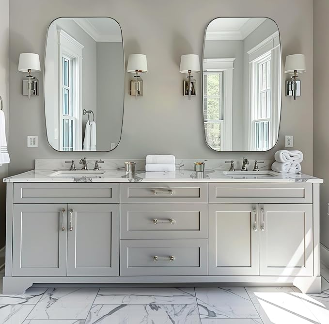 ANDY STAR Brushed Nickel Bathroom Mirror, 20x30’’ Oval Mirror for Bathroom, Brushed Nickel Oblong Mirror with Metal Frame Wall Mounted for Living Room, Bedroom-Ruum Studio Home