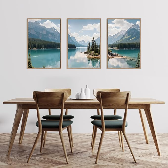 HLNIUC Large Mountain Lake Framed Canvas Wall Art Set,Beautiful Nature Landscape Wall Decor,Lake Forest and Mountain Scenery Art Print,Modern Scenic Wall Painting for Living Room,Bedroom - 16”x24”x3-Ruum Studio Home