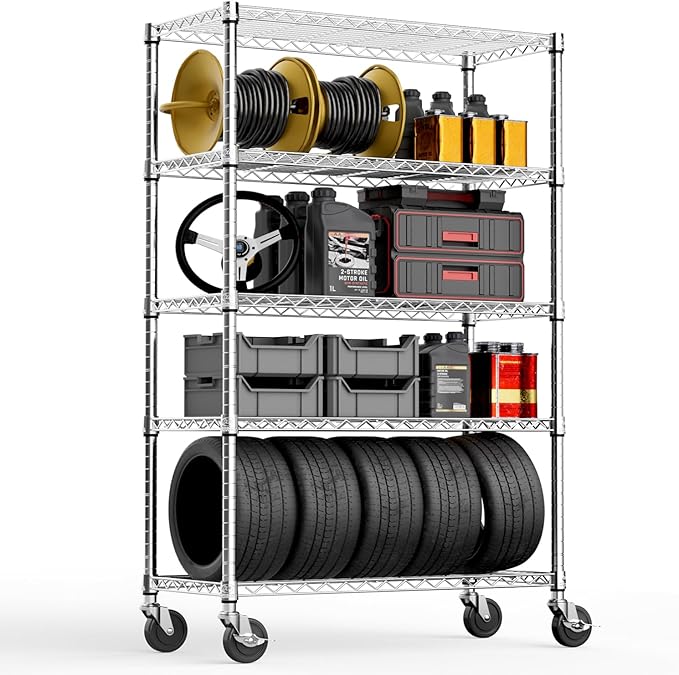 5-Shelf Storage Shelves,Wire Shelving Heavy Duty Metal Storage Shelving Unit Adjustable Garage Shelving Rack Pantry Kitchen (Chrome, 5 Tier,17.7" D x 47.2" W x 76.7" H)-Ruum Studio Home