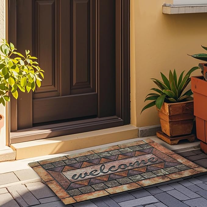 Door Mat Welcome Mat, Heavy Duty Door Mat 17.7 x 29.5 Inch Front Door Mat Rug Doormat for Outdoor Entrance Home Non-Slip Rubber Rug for Front Door, Outside, Entryway, Patio (Brown Welcome)-Ruum Studio Home