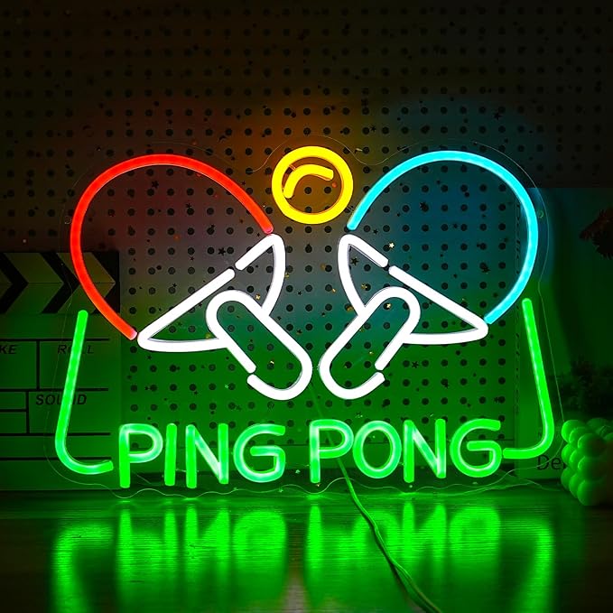Ping Pong Neon Sign Table Tennis LED Light Up Sign for Wall Decor 16.5*11.4 In USB Dimmable Ping Pong Neon Light for Gymnasium Game Room Bedroom Gift for Table Tennis Enthusiasts(Multicolored)-Ruum Studio Home