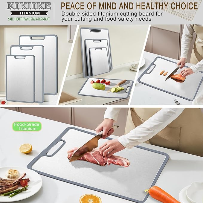 Titanium Cutting Board Double-sided non-slip silicone edging Pure Titanium Cutting Boards for Kitchen - Double-Sided Food-Grade Chopping Board Non-Stick Durable and easy to clean (Small)-Ruum Studio Home