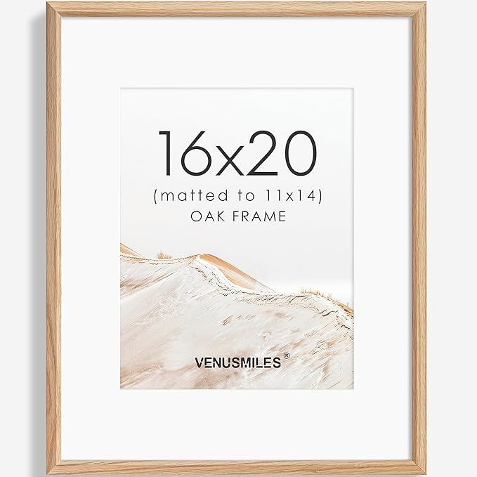 16x20 Picture Frame Natural Solid Oak Photo Frames with 11x14 Removable Mat Wall Hanging Large Handcrafted Frame with HD Plexiglass Wall and Tabletop Display Large Poster Frame-Ruum Studio Home
