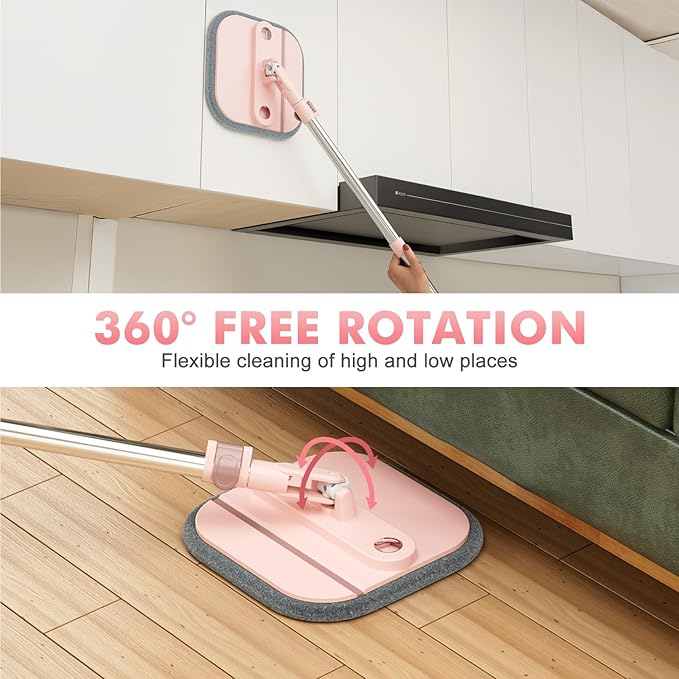 Upgraded Spin Mop and Bucket Set Self-Standing Mop Bucket Separate Dirty and Clean Water System Self Wringing 360° Rotating 90° Foldabl Mops and Buckets for Floor Cleaning (Pink, 6Pads)-Ruum Studio Home