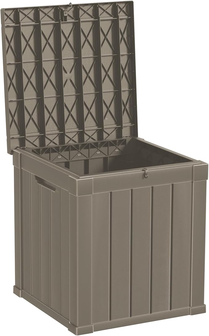 50 Gallon Double-Wall Resin Deck Box - Lockable Waterproof Outdoor Storage Box, 515lbs Capacity & Doubles as Seating for Patio Furniture - Garden Tools, Pool Accessories (Brown)-Ruum Studio Home