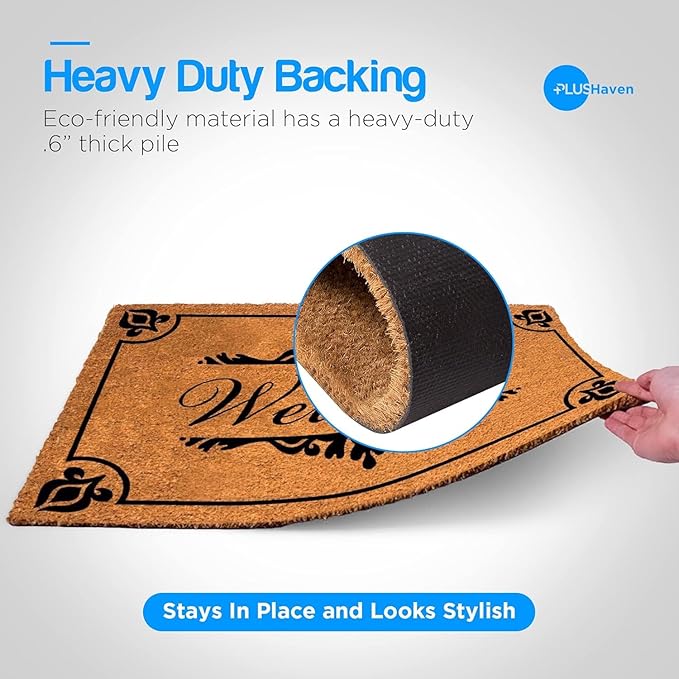 PLUS Haven Coco Coir Door Mat with Heavy Duty Backing, Natural Welcome Doormat, 17.5”x30” for Entrance, Front Porch, Easy to Clean Entry Mat, Outdoor and Indoor Uses, Home Décor-Ruum Studio Home