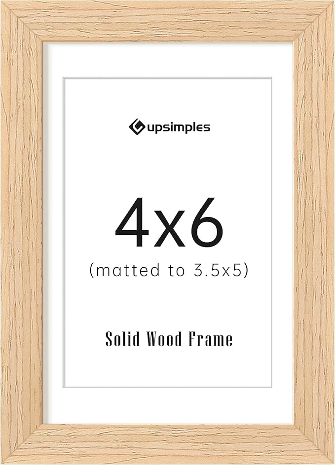upsimples 4x6 Picture Frame, Natural Solid Wooden Picture Frames, Display 3.5x5 with Mat or 4 x 6 Without Mat, Wall or Tabletop, 1 Pack, Natural-Ruum Studio Home