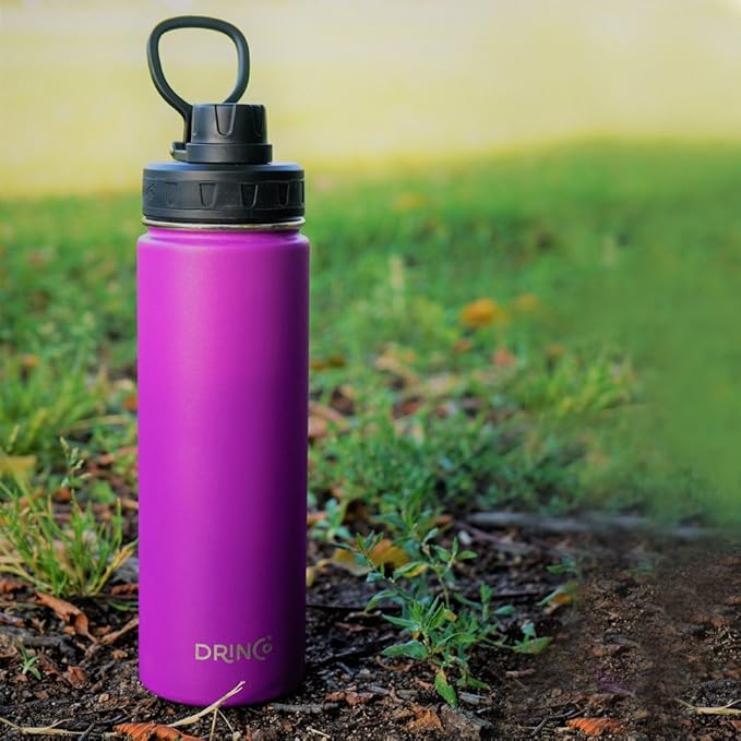 DRINCO Stainless Steel Water Bottle Spout Lid Vacuum Insulated Double Wall Water Bottle Wide Mouth (40oz 32oz 22oz 18oz 14oz) Leak Proof Keep Cold Sport Camping Hiking (22 oz, 22oz Purple)-Ruum Studio Home