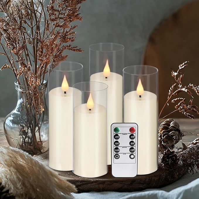 24-Pack Acrylic LED Flameless Pillar Candles with Remote & Timer, Battery Powered - Perfect for Indoor/Outdoor Decor,Wedding,BBQ and Gift - Easily Create a Magical Atmosphere.-Ruum Studio Home