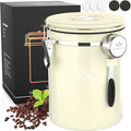 35OZ Coffee Canister for ground coffee with Date Tracker,beige 304 Stainless Steel Kitchen Food Airtight storage container for Coffee Beans or Grounds, Tea, Sugar-Ruum Studio Home