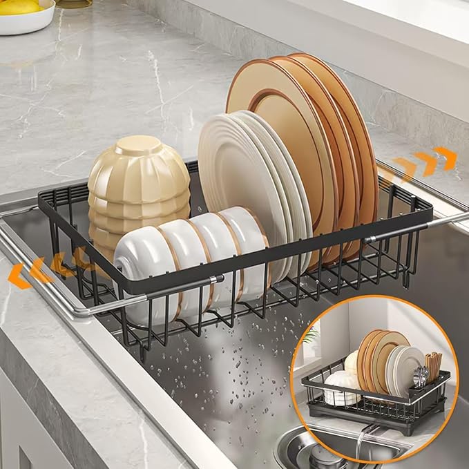 LEMIKKLE Roll Up Dish Drying Rack, Over The Sink Dish Drainer Rack, Foldable Sink Drying Rack, Anti-Slip Silicone Wrapped Dish Drainer for Kitchen Counter-Ruum Studio Home