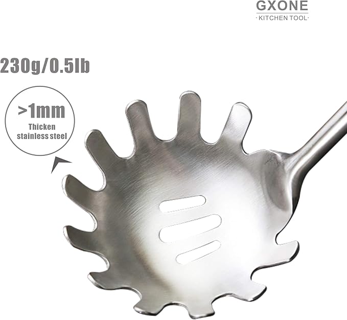 Spaghetti Spoon,304 Stainless Steel Pasta Spoon with Heat Resistant Wooden Handle,Silver/14.2Inch-Ruum Studio Home