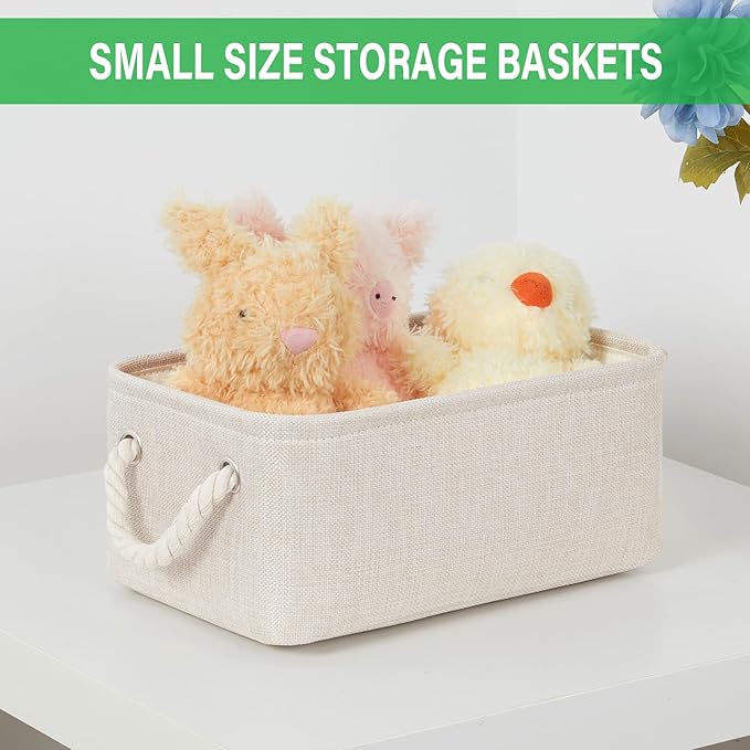 Bidtakay Small Storage Bins for Shelves 3 Pack Fabric Storage Baskets for Organizing 12x8x5 Inch Closet Storage Bins Linen Collapsible Organizer for Closet-Light Biege-Ruum Studio Home