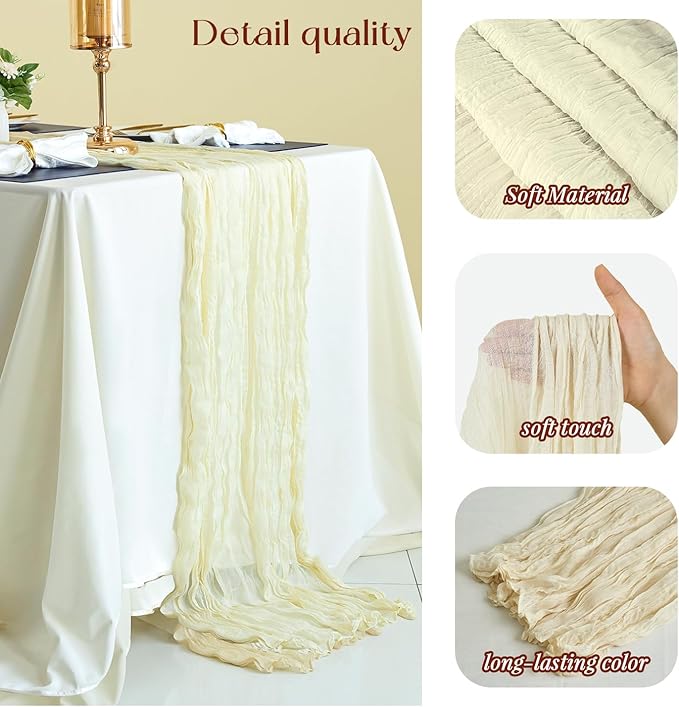 Sioloc 10 Pack Beige Cheesecloth Table Runner Fall Autumn Decor for Home 10ft Table Cloth for Tea Wedding Birthday Party Baby Bridal Shower Halloween Thanksgiving-Ruum Studio Home