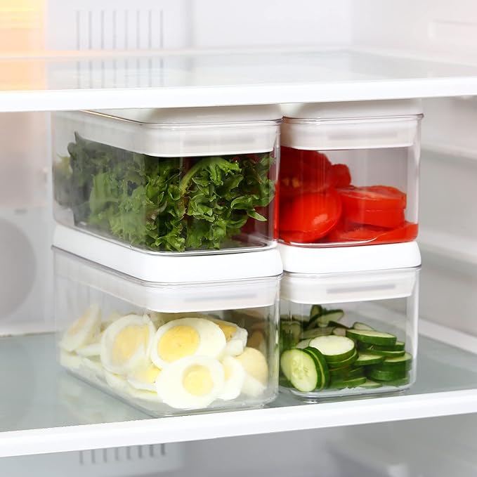 Felli Flip Tite Food Storage Container with Lid 4” RECTANGLE Airtight Ring Flip Lock Top, Stackable Acrylic Canister Set for Kitchen Fridge Pantry Organizer, Veggie Fruit Tea Bag Snack (1.1 qt)-Ruum Studio Home