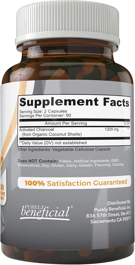 Activated Coconut Charcoal 1200mg, 180 Capsules - Pills for Digestive System, Bloating, Vegan (1bottle)-Ruum Studio Home