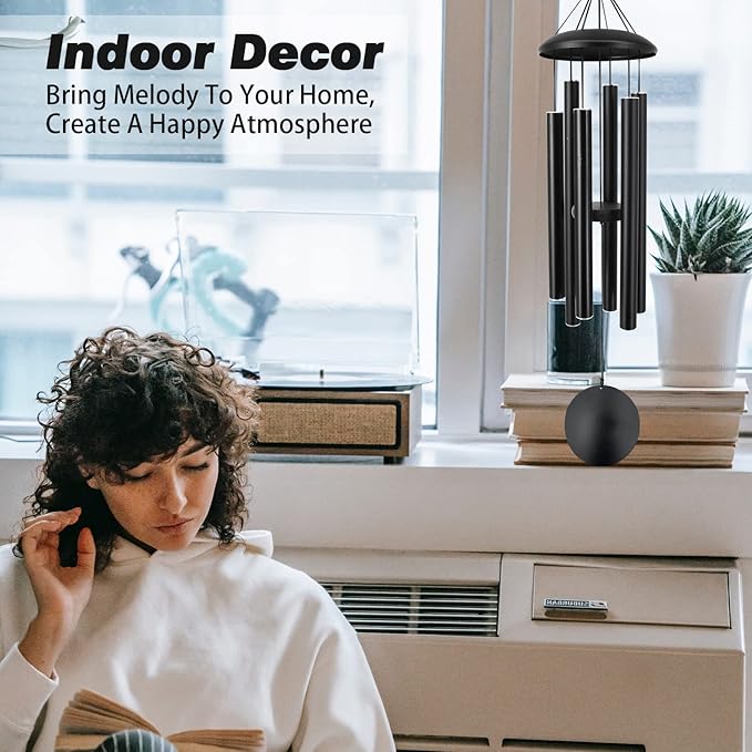 ASTARIN Outdoor Memorial Wind Chimes, 36 in with 6 Heavy Tubes, Deep Tone for Garden Hanging Decor, Sympathy Gifts. Black-Ruum Studio Home