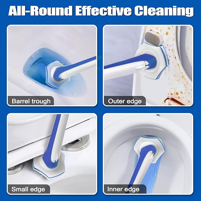 JEHONN Disposable Toilet Brush with 48 Wand Cleaner Refills, Wall Mounted Toilet Bowl Brush Holder Set, Bathroom Cleaning System for Sink Bathtub Wash Basin (Blue)-Ruum Studio Home