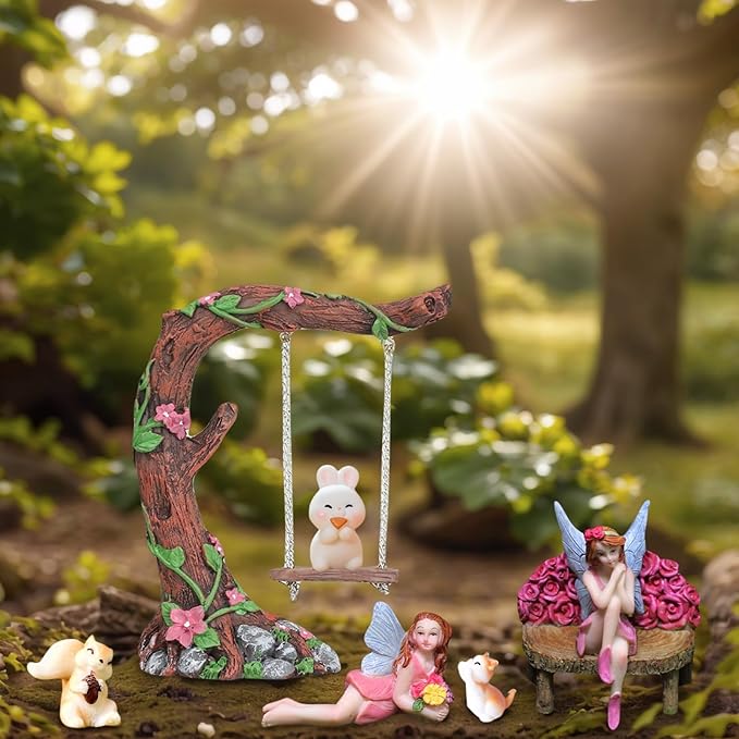 Swing Set of 42 Pcs Miniature Fairy Garden Accessories Outdoor Decor Figurines Kit for Kids, Mini Whimsical Ornaments and Decorations for Patio, House, Garden, Desk, Yard Supplies-Ruum Studio Home