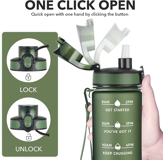 Enerbone Water Bottle, Leakproof BPA & Toxic Free, Motivational Water Bottle with Times to Drink and Straw, Fitness Sports Water Bottle with Strap for Office, Gym, Outdoor Sports-Ruum Studio Home